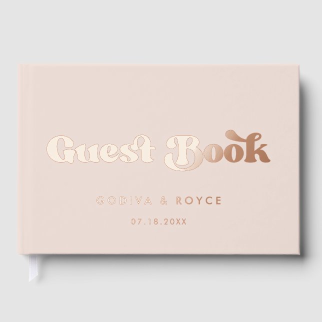 Stylish Retro Peach Pink Rose Gold foil Wedding Guest Book (Front)