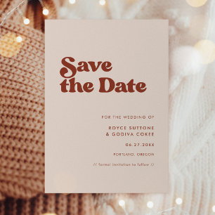 Stylish retro peach pink save the date