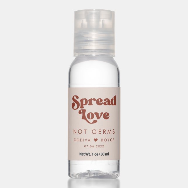 Stylish retro peach pink Spread love not germs Hand Sanitizer (Front)