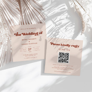 Stylish retro Peach Pink Square wedding Invitation