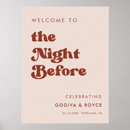 Stylish retro Peach Pink The Night before Welcome Poster