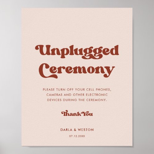 Stylish retro peach pink Unplugged ceremony Poster