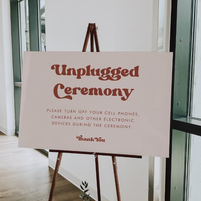 Stylish retro Peach Pink Unplugged ceremony Sign (Creator Uploaded)