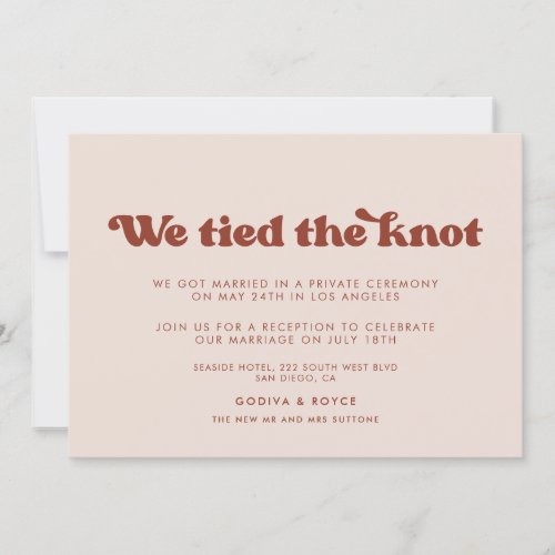 Stylish retro peach pink We tied the knot card