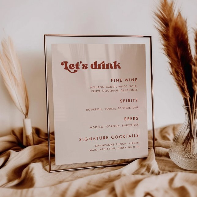 Stylish retro Peach Pink Wedding Bar menu Poster (Creator Uploaded)