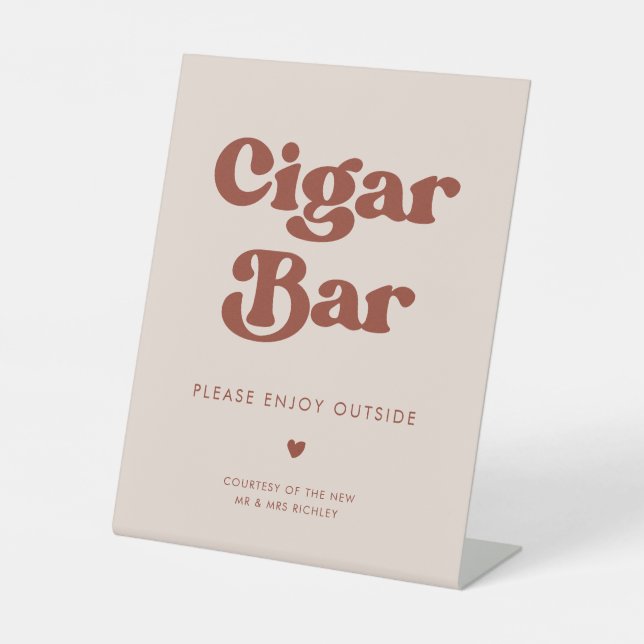 Stylish retro Peach Pink Wedding Cigar Bar Pedestal Sign (Front)
