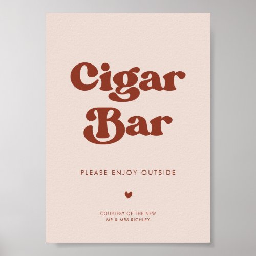 Stylish retro Peach Pink Wedding Cigar Bar sign