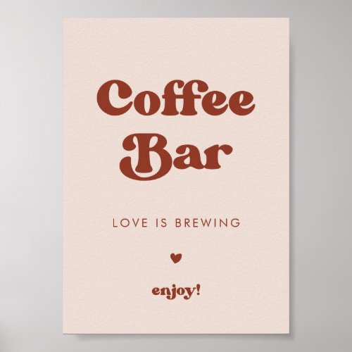 Stylish retro Peach Pink Wedding Coffee Bar sign