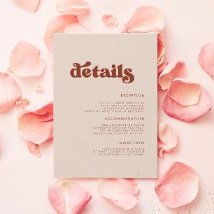 Stylish retro peach pink wedding details enclosure card