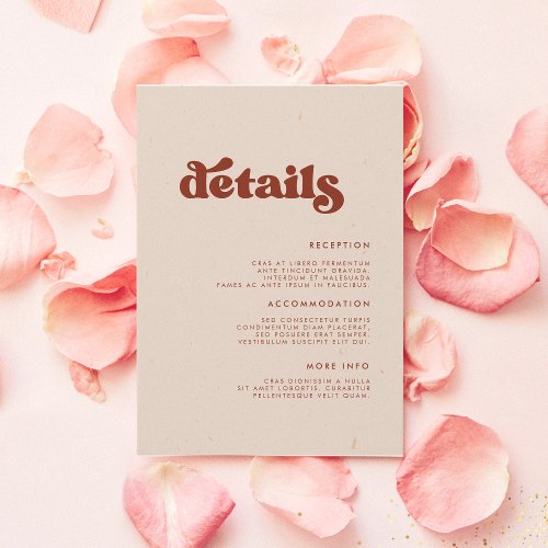 Stylish retro peach pink wedding details enclosure card