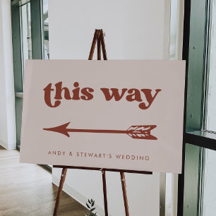 Stylish Retro Peach Pink Wedding Direction Sign