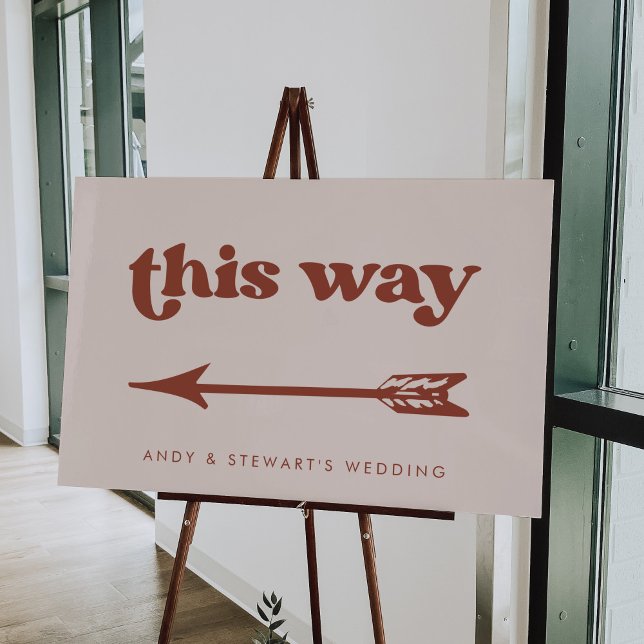 Stylish Retro Peach Pink Wedding Direction Sign (Creator Uploaded)