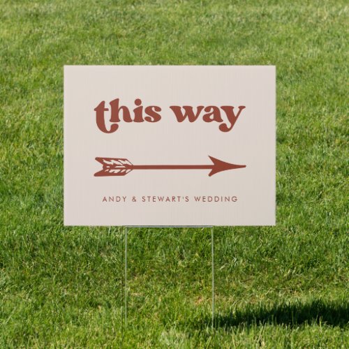 Stylish retro Peach Pink Wedding Direction sign