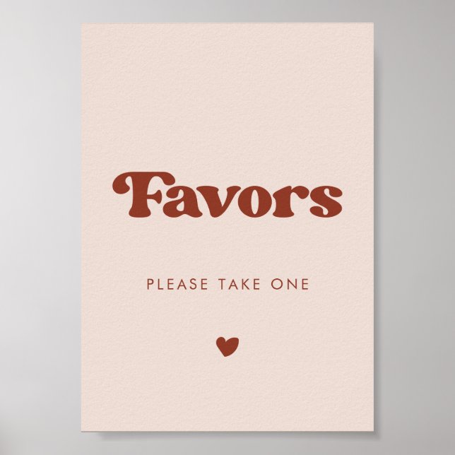 Stylish retro Peach Pink Wedding Favors sign (Front)