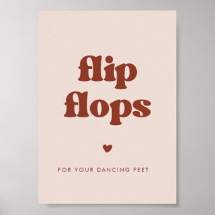 Stylish retro Peach Pink Wedding Flip Flops sign