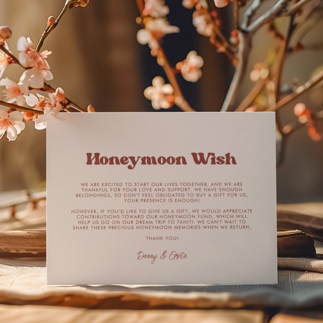 Stylish retro Peach Pink Wedding Honeymoon wish Enclosure Card (Creator Uploaded)