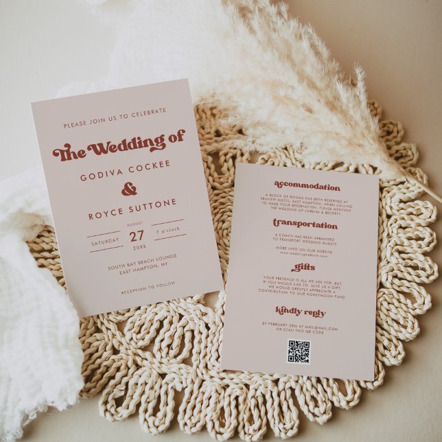 Stylish retro Peach Pink wedding Invitation (Creator Uploaded)