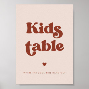 Stylish retro Peach Pink Wedding Kids Table Poster