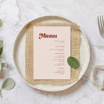 Stylish retro peach pink wedding menu<br><div class="desc">A retro chic theme: adopt this slightly vintage and stylish typographic design for your wedding stationery,  with a burnt orange,  terracotta,  brown sugar & peach pink color theme. Fully customizable text,  colors and backgrounds.</div>