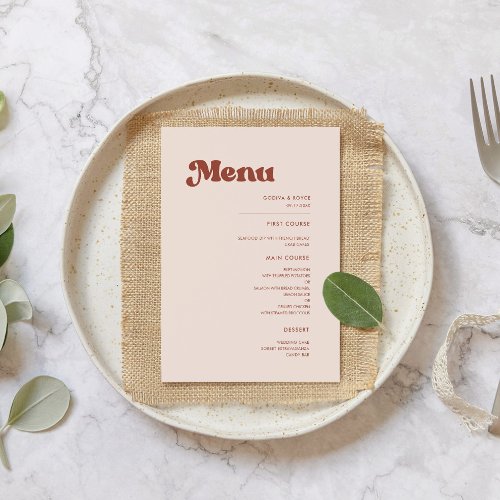 Stylish retro peach pink wedding menu