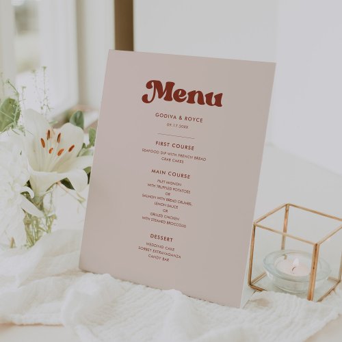 Stylish retro peach pink wedding menu pedestal sign