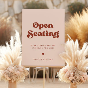 Stylish retro Peach Pink Wedding Open Seating Sign