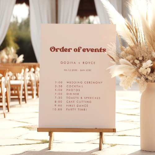 Stylish retro Peach Pink Wedding Order of events Foam Board