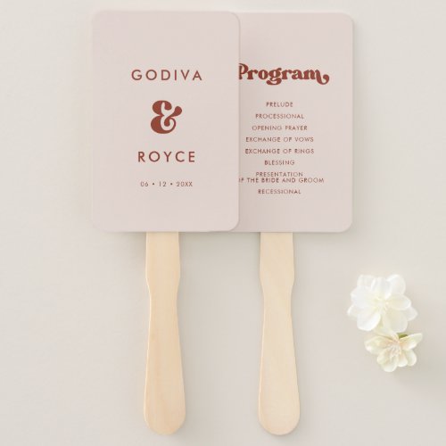 Stylish retro peach pink wedding program hand fan