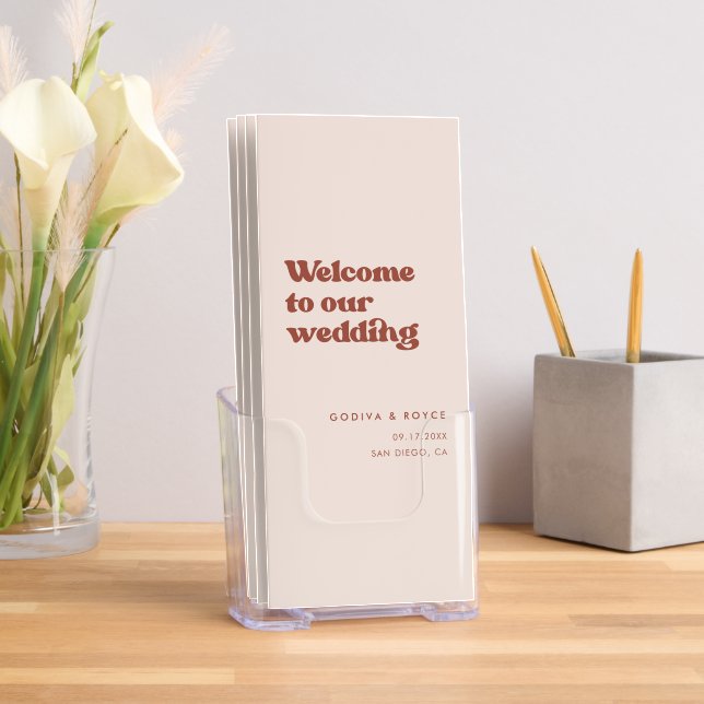Stylish Retro Peach Pink Wedding Program Trifold  Brochure (Insitu)