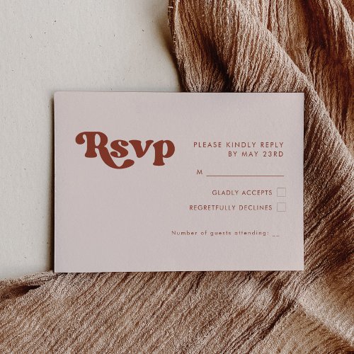 Stylish retro peach pink wedding RSVP card