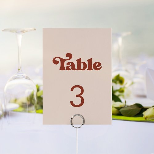 Stylish retro peach pink wedding table number