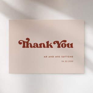 Stylish retro peach pink wedding thank you card