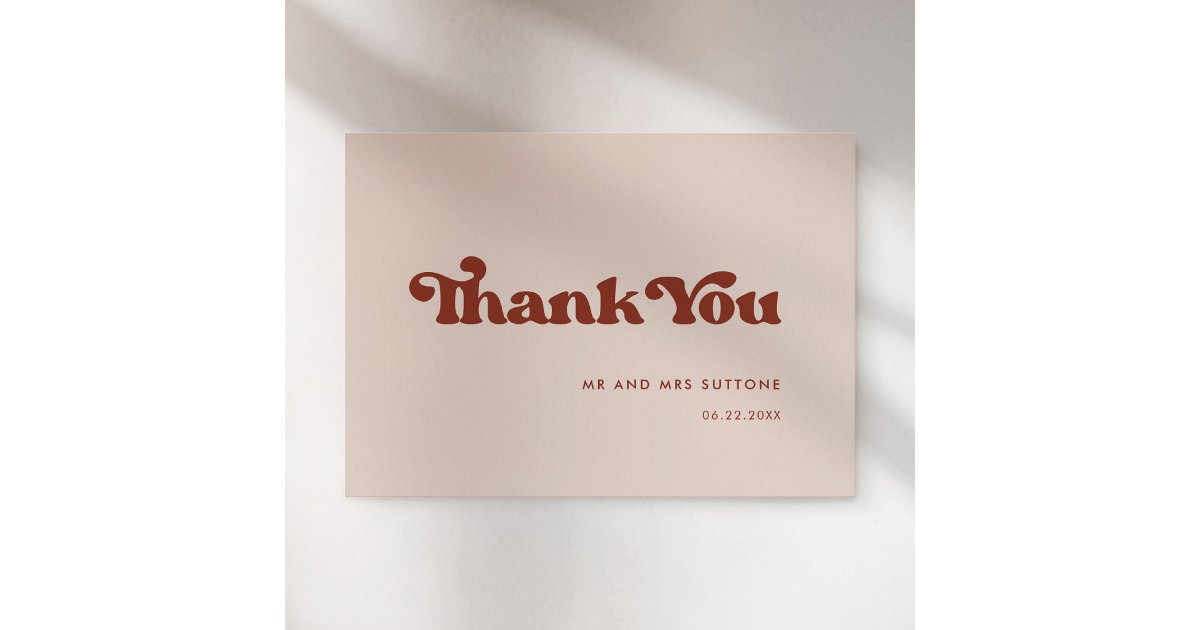 Stylish retro peach pink wedding thank you card | Zazzle