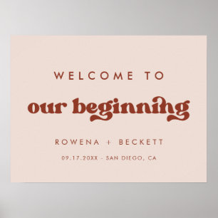 Stylish retro peach pink Welcome to our Beginning Poster