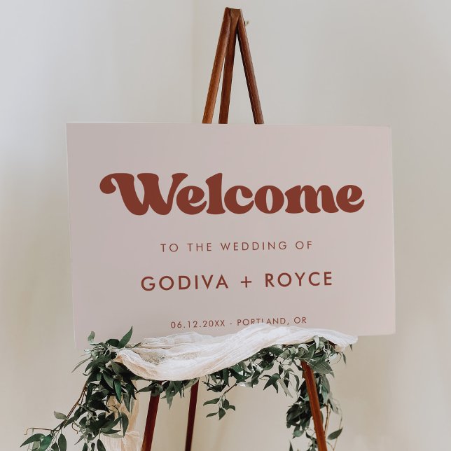 Stylish retro peach pink Welcome to our wedding Foam Board (Creator Uploaded)