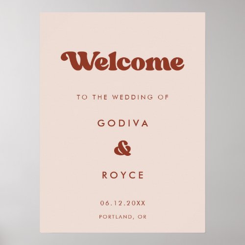 Stylish retro Peach Pink Welcome to our wedding Poster