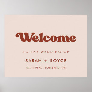 Stylish retro Peach Pink Welcome to our wedding Poster