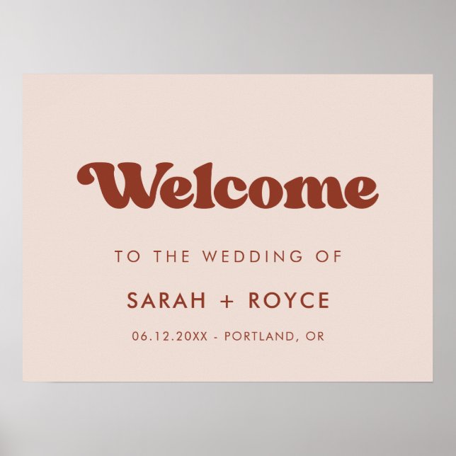 Stylish retro Peach Pink Welcome to our wedding Poster (Front)