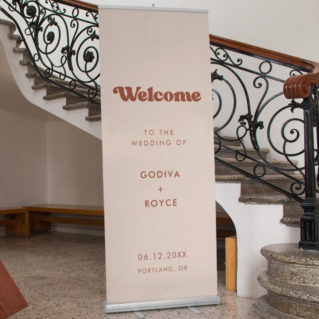Stylish retro peach pink Welcome to our wedding Retractable Banner (Creator Uploaded)