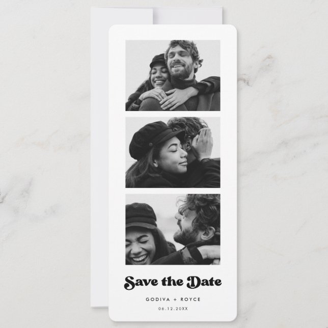 Stylish retro Photo strip Save the date Announcement (Front)