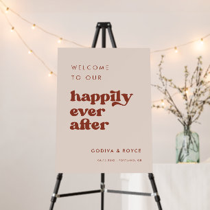 Stylish retro pink Happily Ever After Welcome Sign
