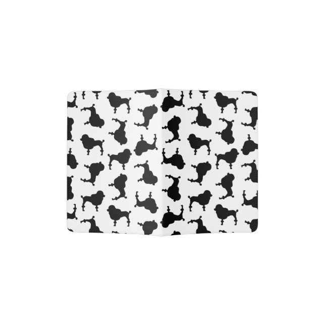 Stylish Retro Poodle Dogs Pattern Black & White Passport Holder (Opened)