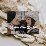 Stylish retro Save the Date photo card<br><div class="desc">A retro chic theme: adopt this slightly vintage and stylish typographic design for your wedding stationery,  with a classic black and white theme. Fully customizable text,  colors and backgrounds.</div>