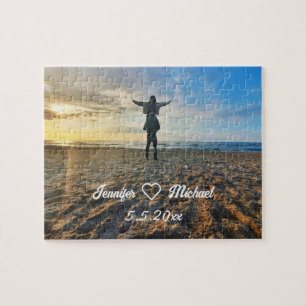 stylish retro script, valentines couple photo  jigsaw puzzle