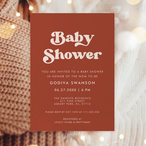 Stylish retro Terracotta Baby Shower Invitation