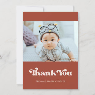 Stylish retro Terracotta Baby shower Thank You Card
