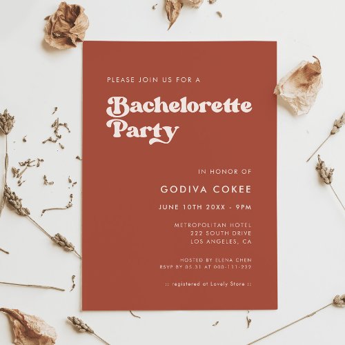 Stylish retro terracotta Bachelorette Party Invitation
