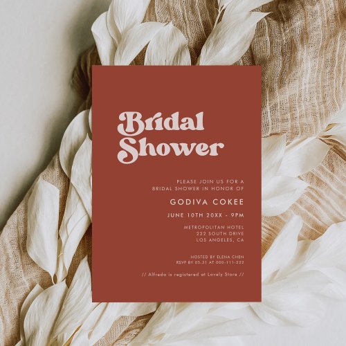 Stylish retro terracotta Bridal shower Invitation
