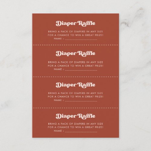 Stylish retro Terracotta Diaper Raffle game card