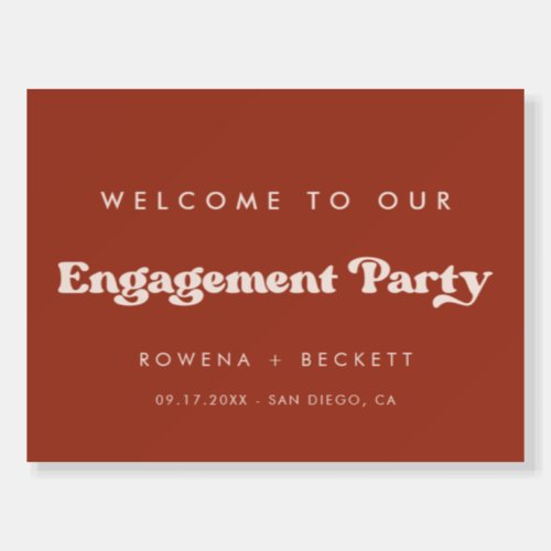 Stylish retro Terracotta Engagement party welcome Foam Board